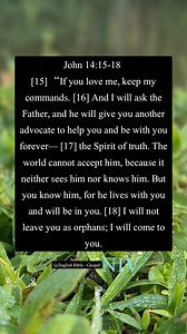 17K views · 919 reactions | John 14:15-18 [15] “If you love me, keep my commands. [16] And I will ask the Father, and he will give you another advocate to help you and be with you forever— [17] the Spirit of truth. The world cannot accept him, because it neither sees him nor knows him. But you know him, for he lives with you and will be in you. [18] I will not leave you as orphans; I will come to you. | English Bible - Gospel | Facebook