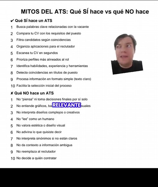 El ATS no interpreta diseño… procesa texto. No entiende formatos complejos, ni gráficos, ni elementos visuales. Y algo clave: No lee como humano. No interpreta contexto, no “intuye” lo que quisiste decir, no completa información. Solo analiza lo que está claro y estructurado. Por eso, un CV muy visual puede verse bien… pero no necesariamente funcionar. Si el sistema no lo entiende, no puede posicionarte correctamente. Y si no te posiciona… el reclutador nunca te ve. ¿Tu CV se entiende… o solo se