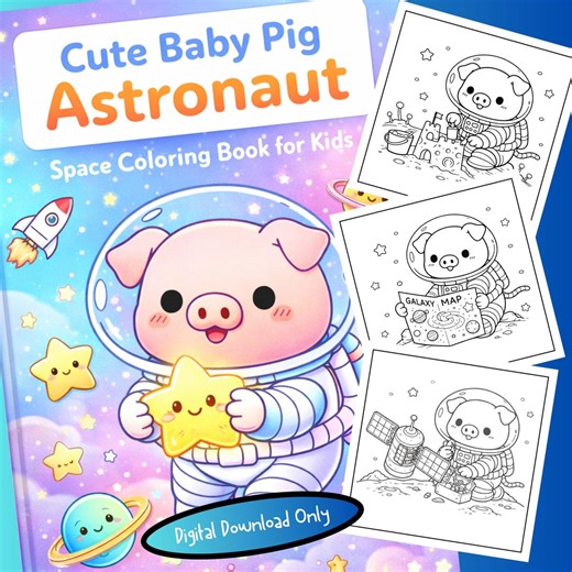 Pig Astronaut Coloring Pages | Kids Space Activity (digital Download - Etsy