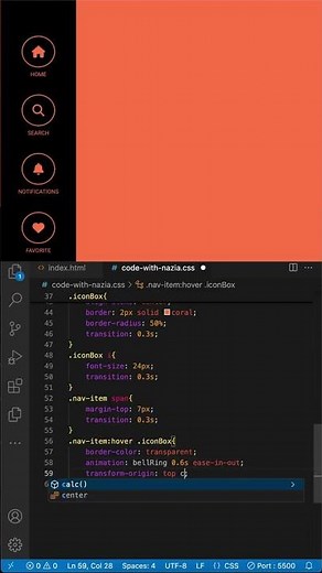 Css Sidebar Menu || HTML CSS Animation #shorts
