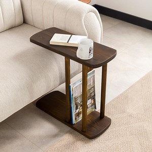 Narrow End Side Coffee Table With Storage, C Shape Couch Side Table Solid Dark Walnut Pine Wood, Small Sofa End Table Livingroom Furniture - Etsy