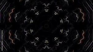 Abstract Kaleidoscope pattern with full colors. Magic mandala. 4k Abstract background moving stripes and flashing with shining light dots. Animation with circles