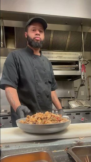 Line cook plating gumbo