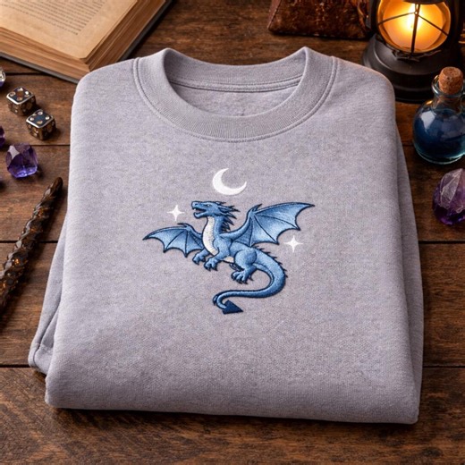 Dragon Fantasy Embroidery Design Mythical Creature Moon Stars Medieval Magic Digital Pattern - Etsy