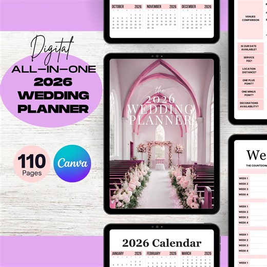 2026 Wedding Planner Printable | 110-page Detailed Wedding Planning Binder | Digital Wedding Organizer, Checklists & Budget Planner - Etsy