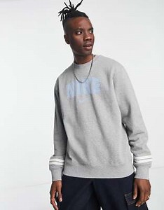 Nike crew neck sweatshirt with retro chest print in grey heather | ASOS