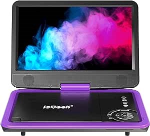 Amazon.com: ieGeek Portable DVD Player 12.5", with 10.5" HD Swivel Screen, Car Travel DVD Players 5 Hrs Rechargeable Battery, Region-Free Video Player for Kids Elderly, Remote Control, Sync TV, USB&SD, Purple : Electronics
