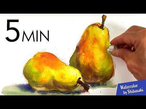 [Eng sub] 5min Easy Watercolor | How to Draw Pear fruit | Painting Lesson Step by Step