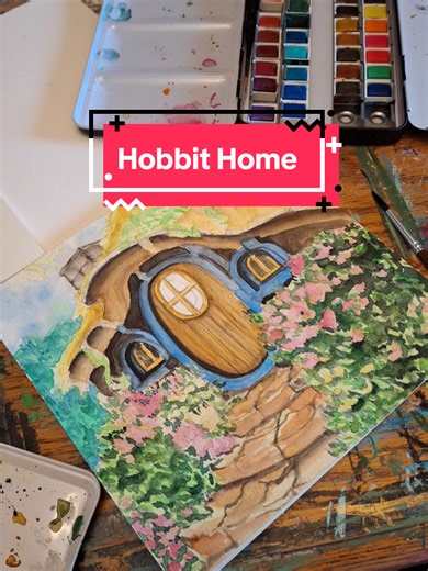 Hobbit Home #watercolor #hobbit #lordoftherings #fyp #art