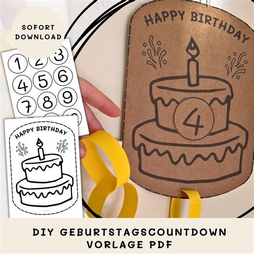 Birthday Countdown Template PDF for Printing | DIY Craft Game With Cake & Numbers | Kids' Birthday Calendar - Etsy