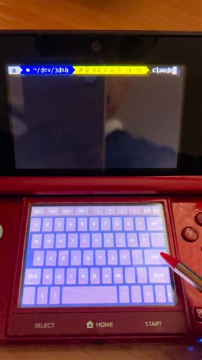 THIS GUY IS RUNNING CLAUDE CODE ON A NINTENDO 3DSimagine vibe coding a startup from a handheld console that came out in 2011he built a native SSH terminal for it from scratch in C. GPU-rendered, custom VT100 parser with full truecolor. even added a Nerd Font bitmap atlas so it looks exactly like his desktop terminalthe 3DS connects to his Mac over SSH and runs Claude Code straight from ityou can now play pokemon while you vibe code all on the same system