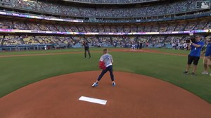 Freeman's son throws first pitch