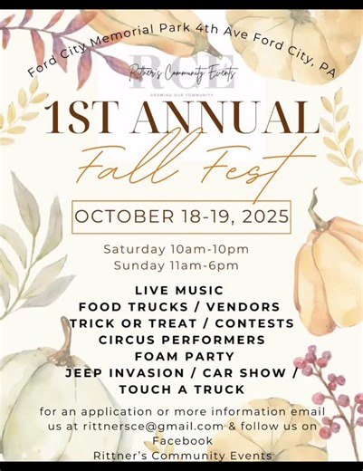 Rittner’s 1st Annual Fall Festival - Ford City, PA Saturday October 18th & Sunday October 19th! Over 110 vendors, activities, contests, car show, and so much more! Come see us! #fallfestival #fallfestivals #fordcity #pittsburghgardener #pittsburghflowerfarm #pittsburghflowers #cedarwoods412 #microflowerfarmer #freshcutflowers #falldecor # | CedarWoods