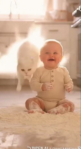Baby’s Tiny Fart Scares the Cat! Flour Explosion Moment!