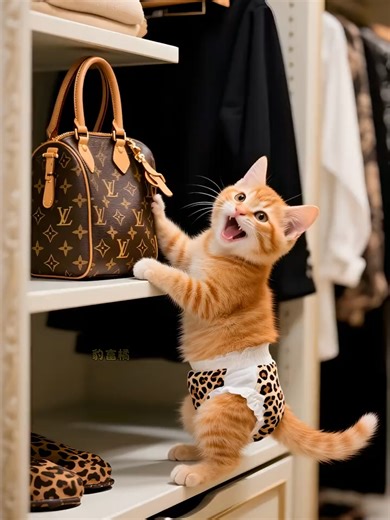 Mother gets angry with kitten because of handbag #funnycat #yellowcat #storycat #ai