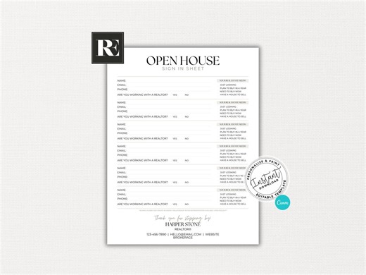 Open House Sign In Sheet Canva Template, Real Estate Open House Form, Editable Realtor Printable, Instant Download, Real Estate Marketing - Etsy France
