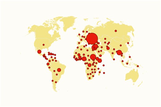 World map shows deadliest wars in 2025