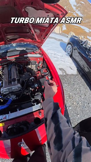 Miata Mx5 | Phil on Instagram: "Good weather, Alps and good friends 🔥 . #turbomiata #mx5 #povdrive #alpsdrive #turbosound — Miata NA turbo, turbo ASMR, SFX only, headphones on, turbo sound, blow off valve, wastegate, turbo flutter, spool, exhaust sound, POV, Alps drive, Grossglockner, mountain pass, switchbacks, friends roadtrip, weekend cruise, scenic drive, red hood, convertible roadster, manual transmission, stick shift, engine bay, boost whistle, tunnel run, sunrise drive"