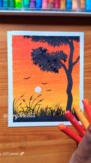 🌄 How to Draw a Sunset Landscape with Oil Pastels #sorts #drawing #oilpastel