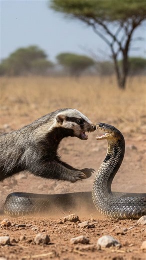 Honey Badger vs 🐍 Black Mamba – The Most Fearless Fight in the Wild #martialeagle #junglebird #gamba