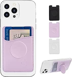 Wallaroo Wallets Premium Leather Phone Card Holder with Stand - Non-Slip Interior Strong Adhesive Grip - Phone Wallet Stick - Slim, Lightweight & Durable - Compatible with Most Phones