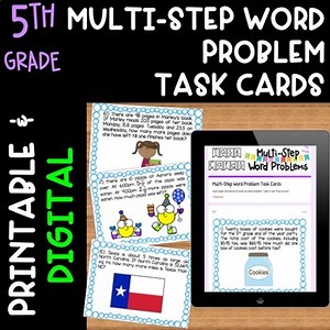 5th Grade Multi Step Word Problem Task Cards Worksheets and Digital Resource