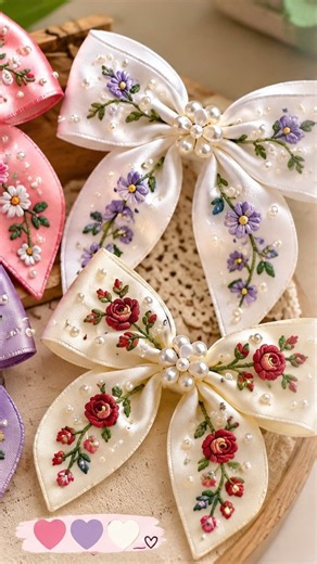 Beautiful Hand Embroidered Bow Hair Clips 🎀 | Pearl & Flower Designs | Ani_Mahi