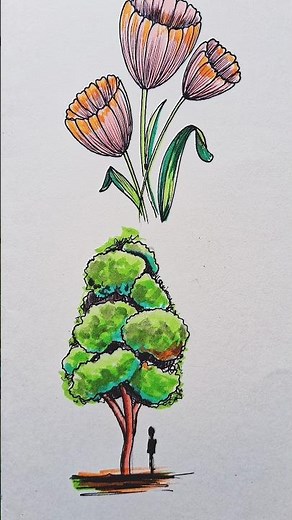 easyway to draw a tree #simple tree drawing #magic tree #tree drawing tutorial step by step #viral