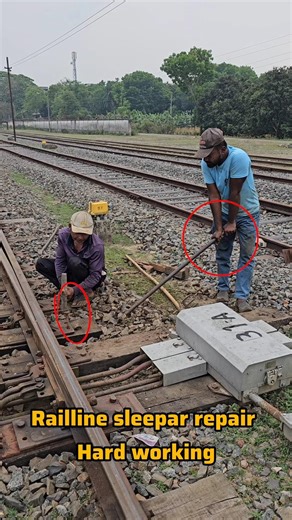 Railline sleepar repair hard work #railtrack #railway #safetyfirst #railwayline #trackworks