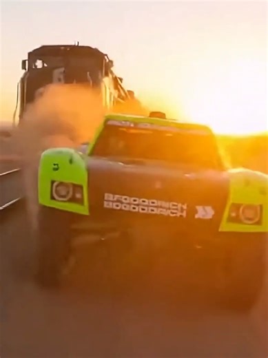 Trophy Truck vs. Freight Train 🚂🏎️ (Too Close!) We decided to race the sunset... and a 10,000-ton train. 🚂🏎️ Watch how close the front tires get to the locomotive's wheels—one mistake here and it's over. You can actually see sparks flying from the train tracks as we push the pace right next to the steel wheels. The massive jump at the end was the only way to break away safely. Would you dare to race it? Subscribe for more stunts! 🏎️👇 #trophytruck #racing #train #offroad #carsoftiktokcontes