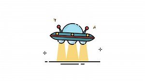 UFO flying icon animation for astronomy concept , isolated aliens plane 2d looped animated footage motion graphic design