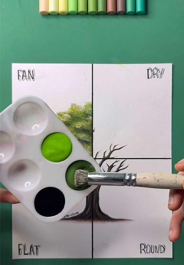 Realistic Tree Painting with 4 Different Brushes