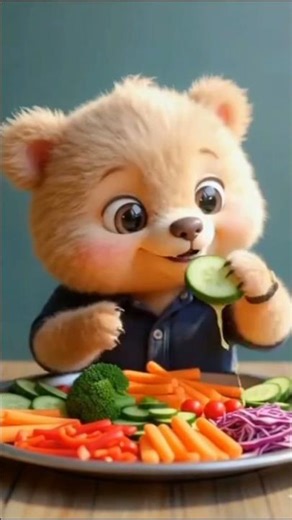 FUNNY BABY BEAR EATING VEGGIES 😂🧸