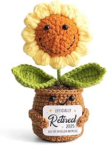 Mini Retirement Sunflower Crochet with Positive Card - Not My Problem Anymore Retired 2025 - Retirement Gift for Woman, Goodbye Gifts for Coworkers, Friend, Mom, Boss, Nurse, Teacher