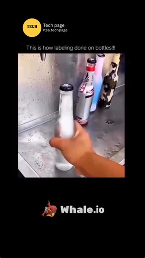 Tech page on Instagram: "This is how labeling is done on bottles, where automated machines precisely apply labels at high speed to ensure accuracy and consistency. Each bottle moves along a conveyor belt while sensors detect its position and align the label perfectly, preventing wrinkles or misplacement. The process not only improves efficiency but also maintains uniform branding and a professional finish across thousands of bottles in a short time. . . . #ai #technology #artificialintelligence 