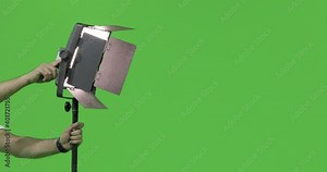 Film production studio LED light using chroma studio, on and off studio led light in green studio