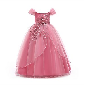 HAWEE Flower Girls Embroidery Lace Bridesmaid Dress Beaded Wedding Party Full Length Dance Gown for Girls 4-14 Years