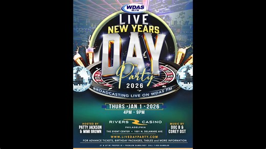 GM!!! TWO DAYS AWAY!!! We're starting 2026 off RIGHT!!! Join us for the WDAS FM Philly Live New Years "DAY" PARTY, Thursday Jan 1, 2026 4pm-9pm at The Event Center at Rivers Casino Philadelphia, 1001 Delaware Ave, Philadelphia, PA. Broadcasted LIVE with Patty Jackson & DJ Doc B with music by Corey Dst... FREE PARKING, Casino Games, Slots, Capricorn Birthday Parties, Restaraunt's & MORE.. Purchase adv tix, tables EXCLUSIVELY at www.livedayparty.com | DJ Doc B