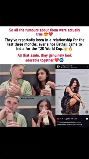 From T20 World Cup to Love: Jacob Bethell & Aadhya Anand Story 🏏❤️#jacobbethell #aadhyaanand #love