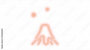 Volcano eruption neon animation. Natural explosion animated icon glow effect. Smoke fog rising up. Geological disaster. Dynamic overlay on white background. HD video with alpha channel. Motion graphic