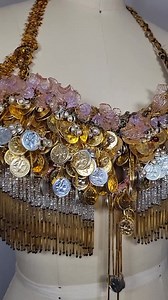 Vintage Belly Dance Bra Heavily Beaded Fringe Gold Coin Burlesque Dancer Bra Ribbon Belt - Etsy