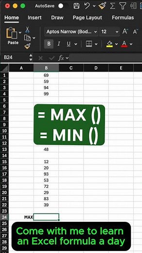 =MAX() & =MIN() in Excel | Top & bottom values fast #excel #exceltips #exceltricks #education