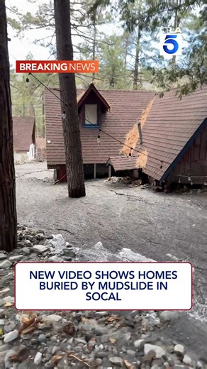 New video shows homes buried by a mudslide in Wrightwood, California, after nearly 10 inches of rain drenched the area. Full video & updates: https://ktla.com/weather/new-video-shows-homes-buried-in-wrightwood-mudslides-after-massive-storm/ | KTLA 5 News