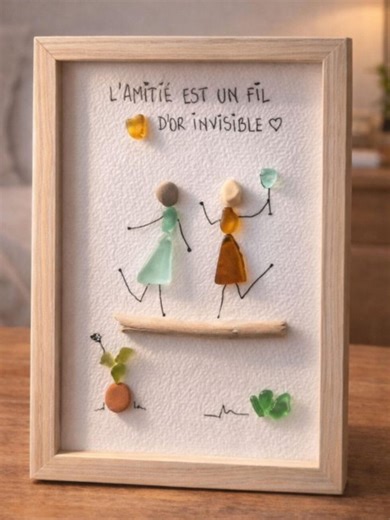 Personalized Sea Glass Friendship Frame – Handmade Coastal Wall Art – Best Friend Gift – Sea Glass Art From France – Unique Friendship Decor - Etsy