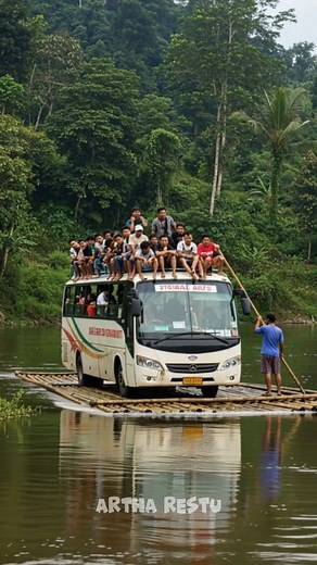 Overloaded raft, sinking journey across the river 🚌🌊💦 . #bus #river #raft #sinking #disaster #realistic #panic | Artha Restu