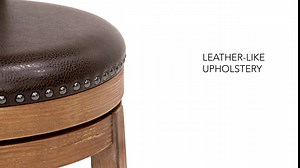 Signature Design by Ashley Valebeck | 30″ Farmhouse Pub-Height Swivel Barstool With Back – Upholstered Cushion, Nailhead Trim, Metal & Wood Frame, Brown