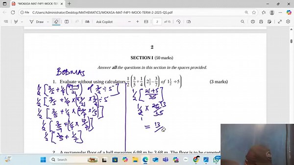 SHIFT FOCUS || KCSE PREPARATION 2025 MOKASA II JOINT EXAMINATIONS || MATHEMATICS PAPER 1 || SECTION1