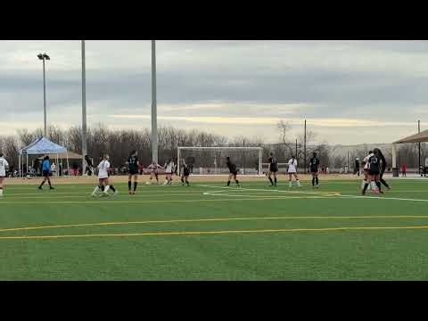 EA corner kick that gets kicked out of the box by defenders, then she recovers and scores