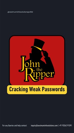 Weak passwords = Easy hacks 🚨 Learn how ethical hackers use John the Ripper to crack weak passwords and secure systems better 🔐 💡 Knowledge is power — use it ethically! 📌 Follow Axximum Infosolutions for real cybersecurity skills. 👇 Comment what tool you want next! #johntheripper #ethicalhacking #cybersecurity #kaliLinux #passwordsecurity #infosec #penetrationtesting #hackingtools #learncybersecurity #cyberawareness #bugbounty #ethicalhacker #axximinfosolutions #techreels #hackingreels #cyb