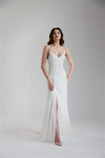 Minimalist Silk Wedding Dress, Open Back, Lace up Back, Leg Slit - Etsy